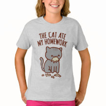 新学期のTシャツ「猫食べの宿題」