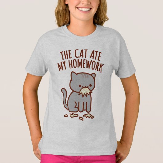 新学期のTシャツ「猫食べの宿題」 Tシャツ (正面)