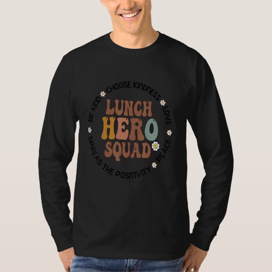 新学期を迎える学校給食のヒーロースクワッド 学校の食堂 L Tシャツ (正面)