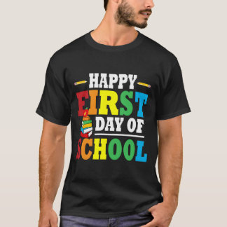 新学期を迎える幸せな先生 初めての学校 Tシャツ