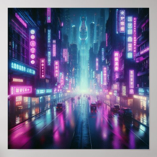 新学期を迎える輝くネオンシティの夜のライト ポスター (正面)