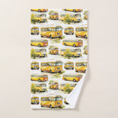 新学期イエローバスキッズかわいい珍しい バスタオルセット (ハンドタオル)