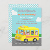 新学期イエローバスキッズパーティの招待状 招待状 (正面/裏面)