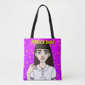 新学期カスタム10代のガールパープルネーム トートバッグ (正面)