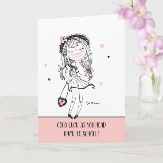 新学期カッコいい10代のガールとCovid 19マスク カード (蘭)