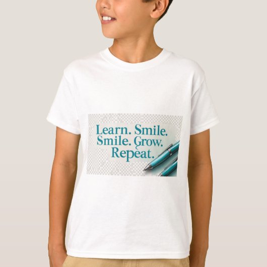 新学期キッズTシャツ – 学び、笑顔、成長 Tシャツ (正面)