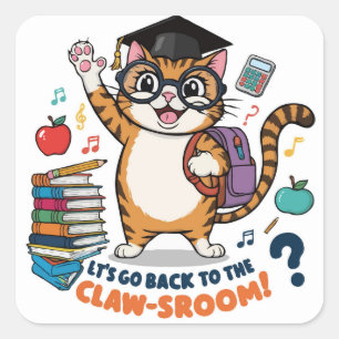 新学期キャットおもしろい- Classroom Decor スクエアシール
