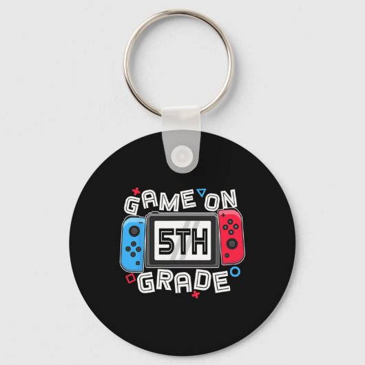 新学期ゲームオン5年生おもしろいゲーマーキッズボー キーホルダー (正面)