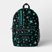 新学期ターコイズブルーブラックスタリーナイト プリントバックパック (正面)