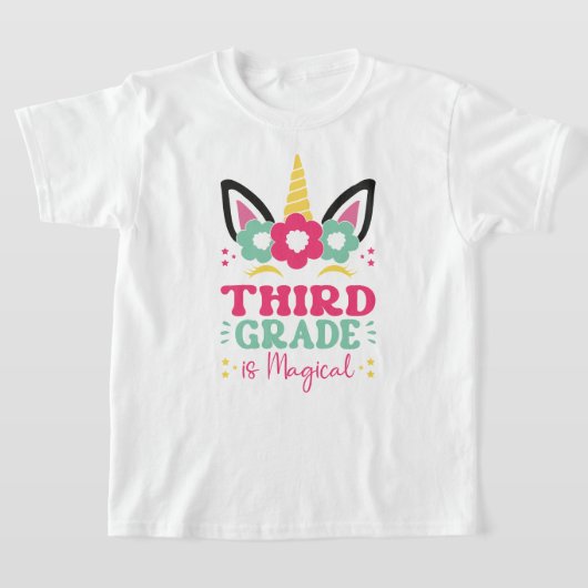 新学期ティー | Hello Third Gradeユニコーン Tシャツ (レイダウン)
