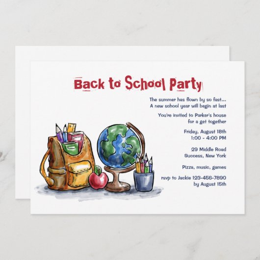 新学期デイパーティの招待状 招待状 (正面/裏面)