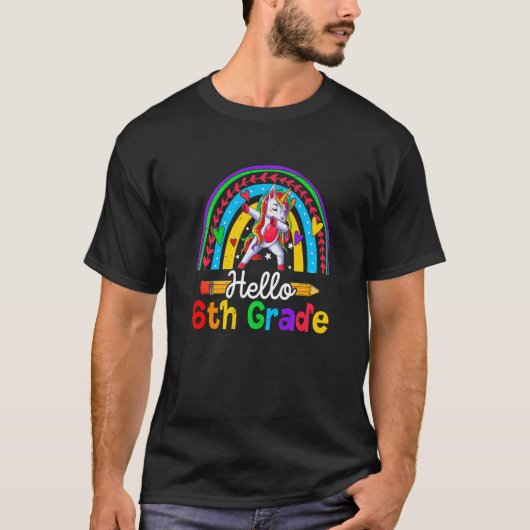 新学期ハロー6年生ダビングユニコーンライ Tシャツ (正面)