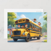 新学期バスの子供 シーズンポストカード (正面/裏面)
