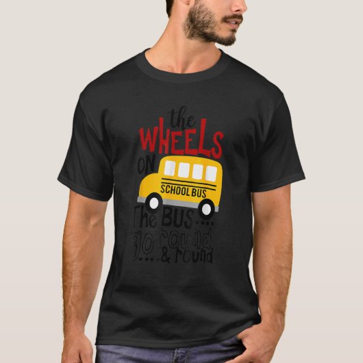 新学期バスの幼児の子供の上の車輪 Tシャツ (正面)