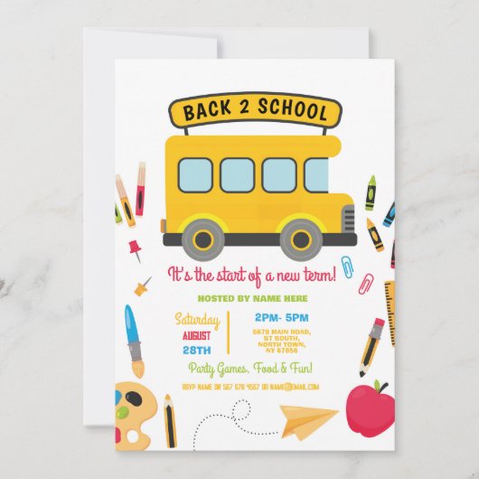 新学期バスパーティー少年少女 招待状 (正面)