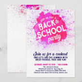 新学期パーティーのペイントスプラッタ招待状 - ピンク 招待状 (正面/裏面)