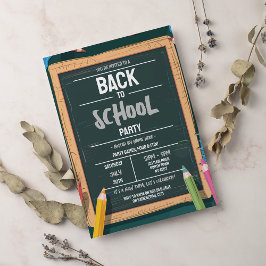 新学期パーティーチョークグリーン招待状 招待状