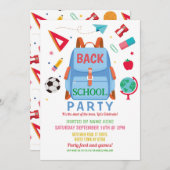新学期パーティープレスクールバックパック 招待状 (正面/裏面)