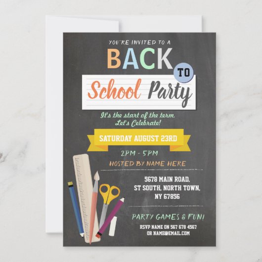 新学期パーティー先生シャルボードおもしろい招待状 招待状 (正面)