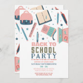 新学期パーティー固定おもしろいピンク 招待状 (正面/裏面)