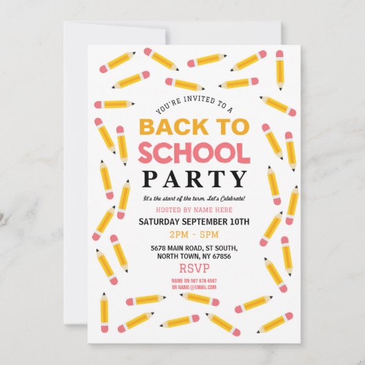 新学期パーティー固定鉛筆招待状 招待状 (正面)