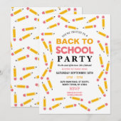 新学期パーティー固定鉛筆招待状 招待状 (正面/裏面)