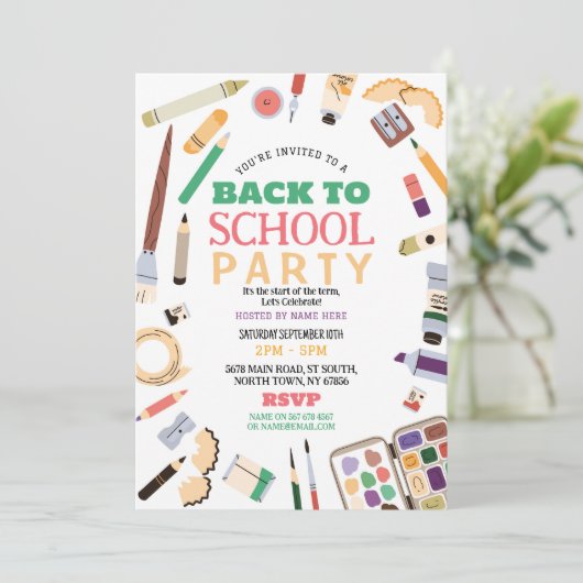 新学期パーティー固定鉛筆招待状 招待状 (スタンド正面)