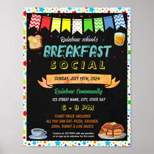 新学期ブレックファーストソーシャルテンプレート ポスター (正面)