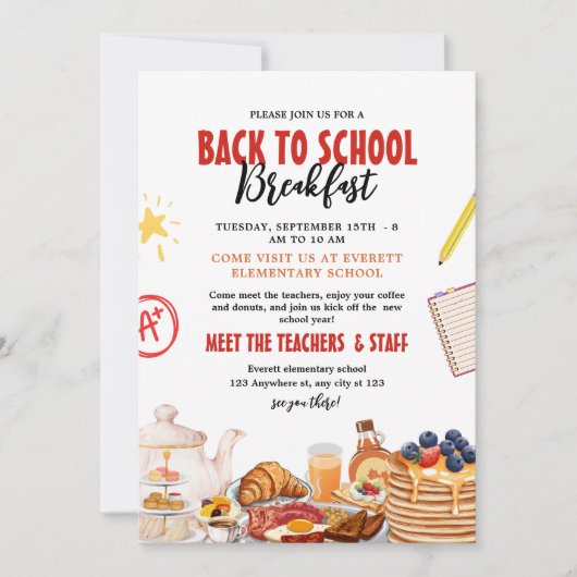 新学期ブレックファースト招待状ミートザ先生 招待状 (正面)