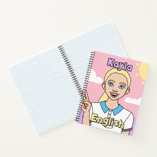 新学期ブロンドピンク漫画ガール件名 ノートブック (内部)