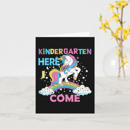 新学期ユニコーンこんにちは幼稚園の初日 カード (黄色い花)