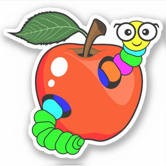 新学期レッドリンゴ虫カスタム付き – User-Cut シール (正面)