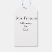 新学期先生の評価の追加の年次クラス ギフトタグ (正面)