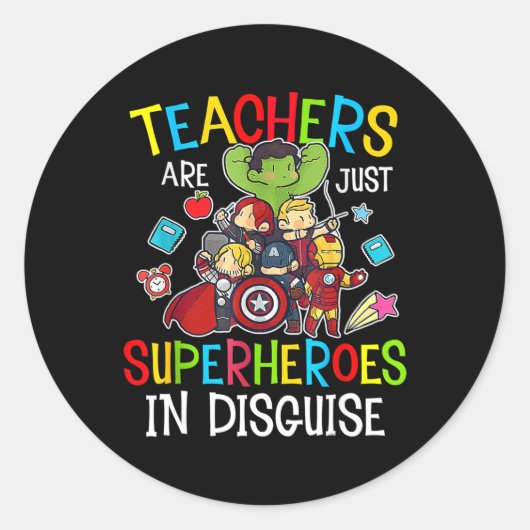 新学期先生はスーパーヒーローのギフト ラウンドシール (正面)