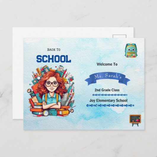新学期先生ブルーウォーター色カスタム ポストカード (正面/裏面)