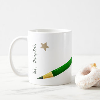 新学期先生名クラシックグリーンペンシル コーヒーマグカップ