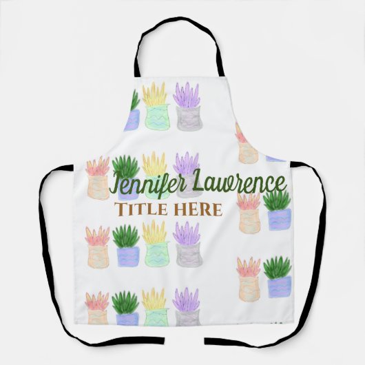 新学期先生名タイトルsucculents plant エプロン (正面)