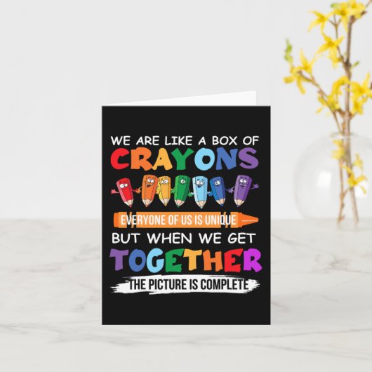 新学期先生我々はクレヨンの箱のようなものである カード (黄色い花)