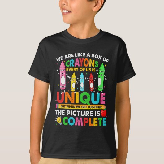 新学期先生我々はクレヨンの箱のようなものである Tシャツ (正面)