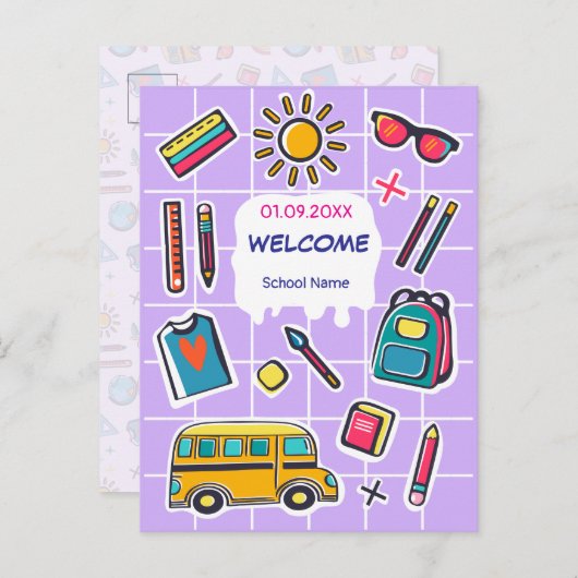 新学期初日のおめでとうございます ようこそ インビテーションポストカード (正面/裏面)