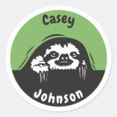 新学期名ラベル、かわいい覗きナマケモノ ラウンドシール (正面)