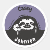 新学期名ラベル、かわいい覗きナマケモノ ラウンドシール (正面)