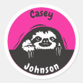 新学期名ラベル、かわいい覗きナマケモノ ラウンドシール (正面)