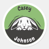 新学期名ラベル、かわいい覗きバニー ラウンドシール (正面)