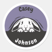 新学期名ラベル、かわいい覗きバニー ラウンドシール (正面)