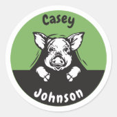 新学期名ラベル、かわいい覗き豚 ラウンドシール (正面)