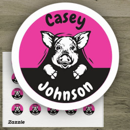 新学期名ラベル、かわいい覗き豚 ラウンドシール