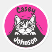 新学期名札かわいい覗き猫 ラウンドシール (正面)