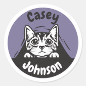 新学期名札かわいい覗き猫 ラウンドシール (正面)