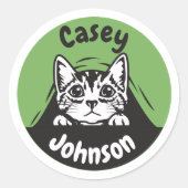 新学期名札かわいい覗き猫 ラウンドシール (正面)